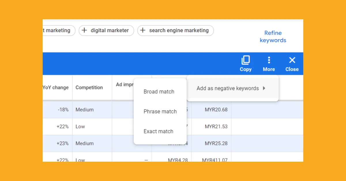 How to add to Negative Keywords List Step 4