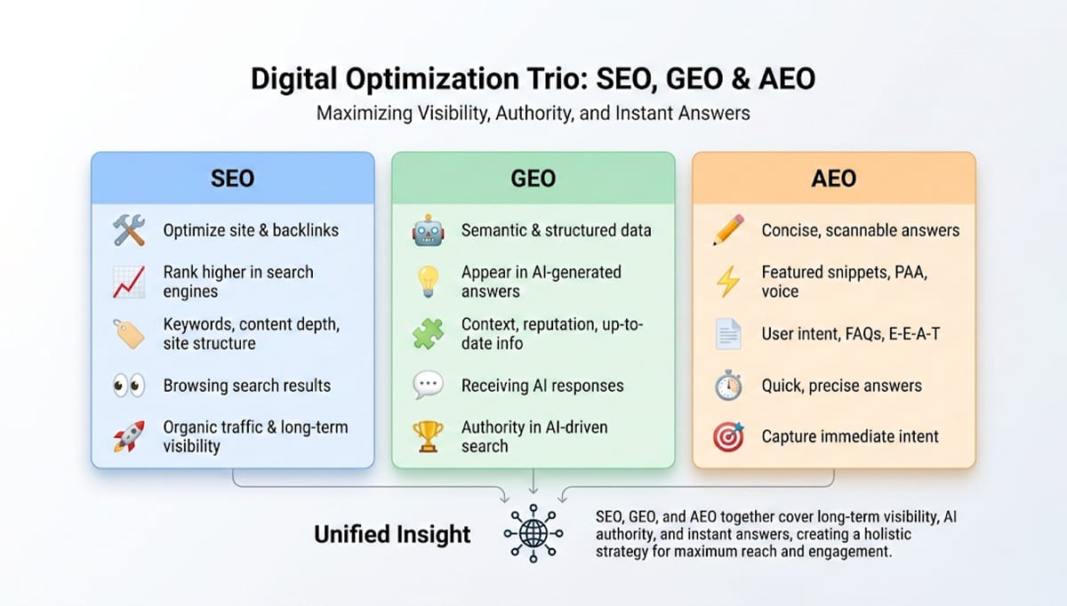 digital optimization trio seo geo aeo